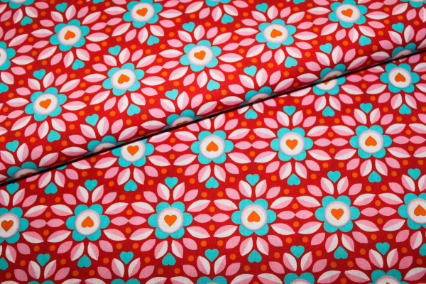 Baumwollstoff Fall Flower rot  (10 cm)